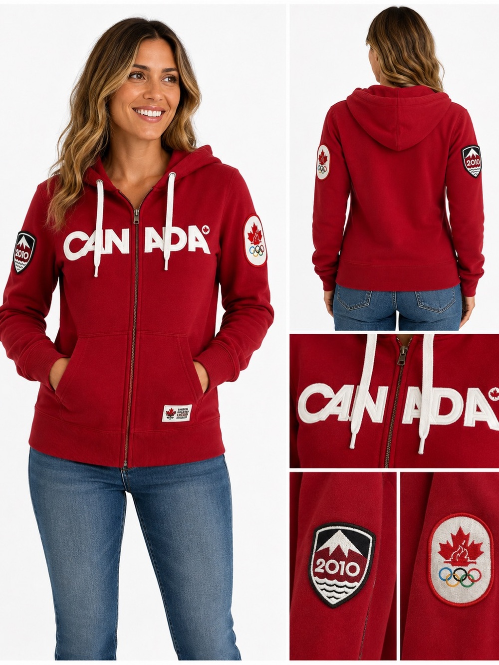 Size S Hudson’s Bay Women’s Vintage 2010 Canada Olympic Zip Hoodie Red Collectib - Picture 2 of 9